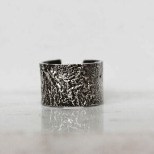 Burnt textured silver ring