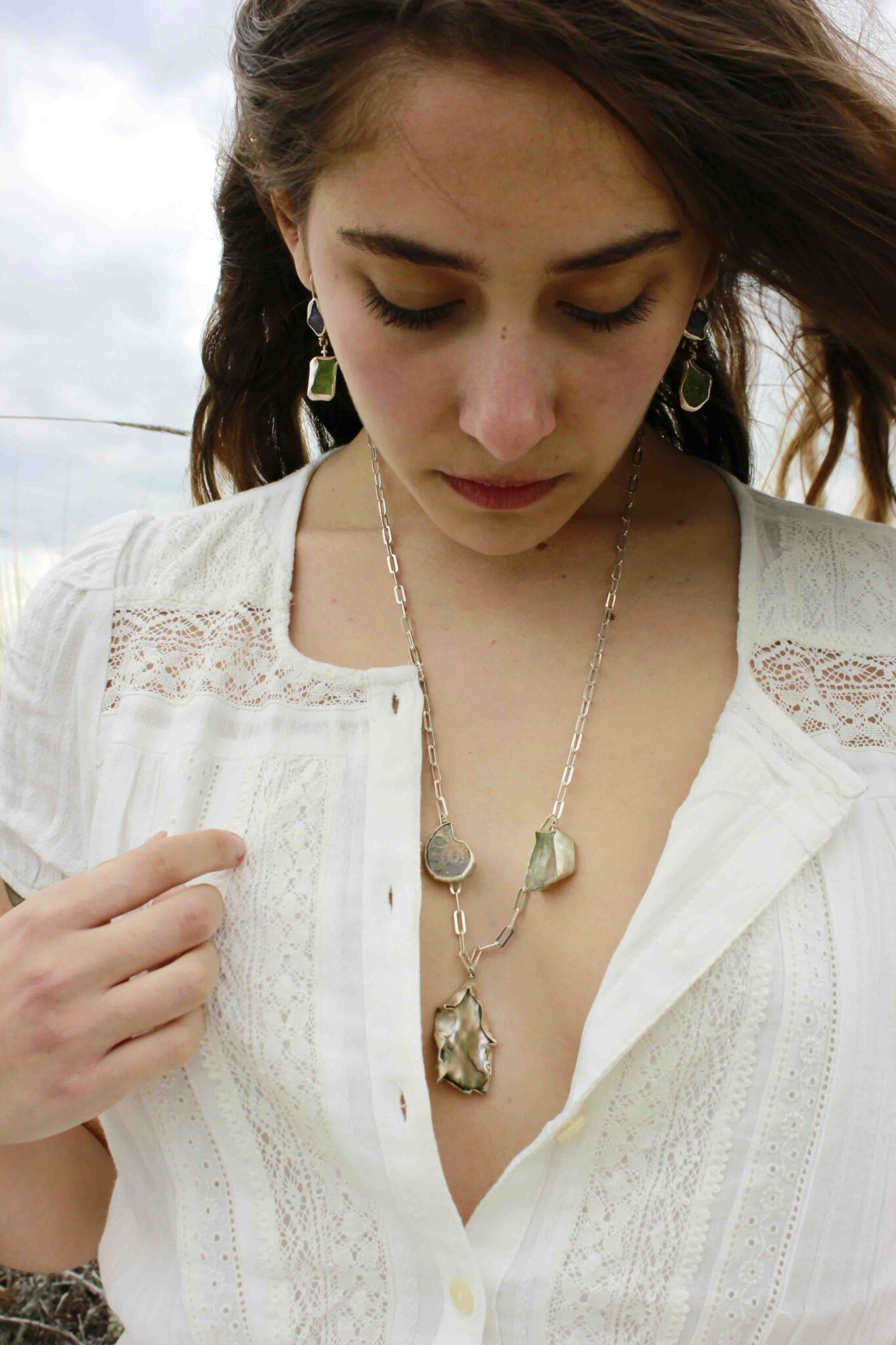Abalone and white amethyst long necklace NT2 - Image 2