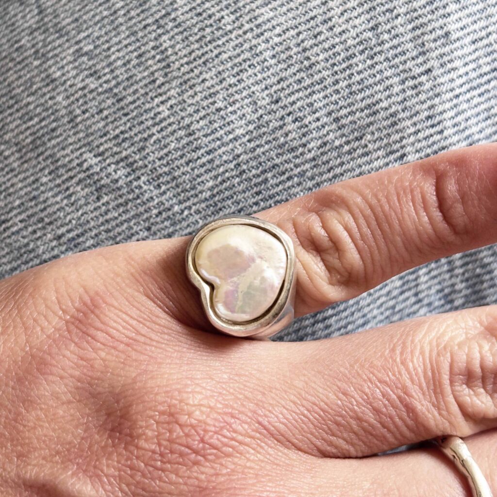 Heart Pearl Ring in Silver