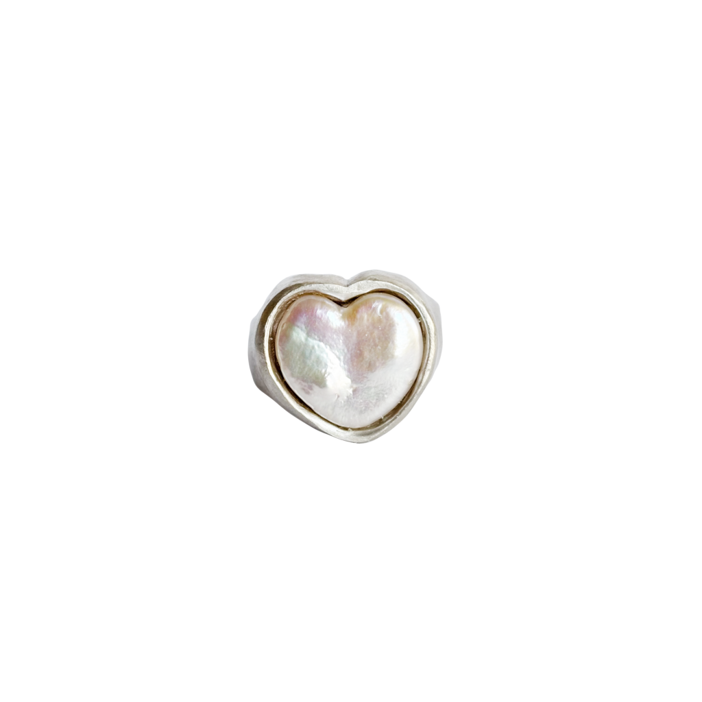 Heart Pearl Ring in Silver